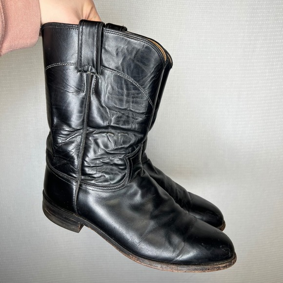 Justin Other - Justin Mens Black Leather Vintage Western Roper Boot 3133 Made in USA Size 9.5EE